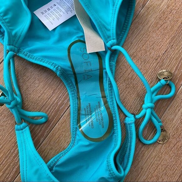 SOFIA By Vix-Teal Fringe Top and Side Tie Bottoms Bikini (Size:Small) - Picture 11 of 15